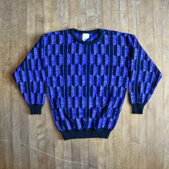 NWOT Vintage 90s Colour Block Metallic Knit Pullover - Picture 2 of 3
